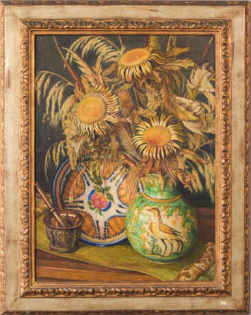Still Life with Sunflowers n/a Unbekannter Künstler Öl auf Leinwand Stillleben Mid 20th Century - Foto 2