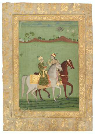 A DOUBLE-SIDED ALBUM PAGE: BAZ BAHADUR AND RUPMATI HUNTING AND A PORTRAIT OF THE EMPEROR AURANGZEB (R.1658-1707) - Foto 1