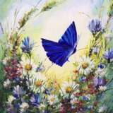 Gemälde „Kamille mit Schmetterling“, Hartfaserplatte, Öl, Realismus, Stillleben, Russland, 2021 - Foto 1