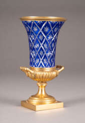 AN ORMOLU AND COBALT-BLUE CUT-GLASS VASE