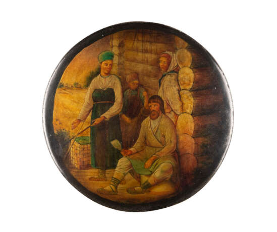 A LPAPIERMACHÉ AND LACQUER BOX WITH RUSSIAN PEASANTS - Foto 1