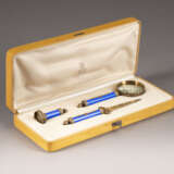 A FABERGE-STYLE SILVER AND ENAMEL DESK SET WITHIN FITTED CASE - photo 1