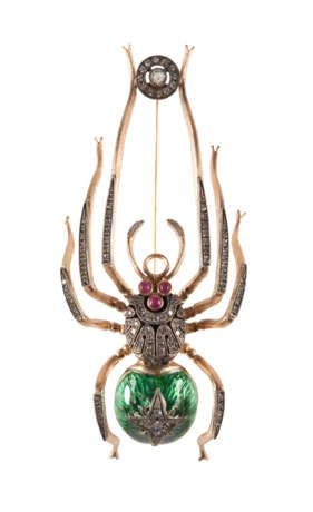 A LARGE GOLD, DIAMOND AND GUILLOCHÉ ENAMEL SPIDER BROOCH - фото 3