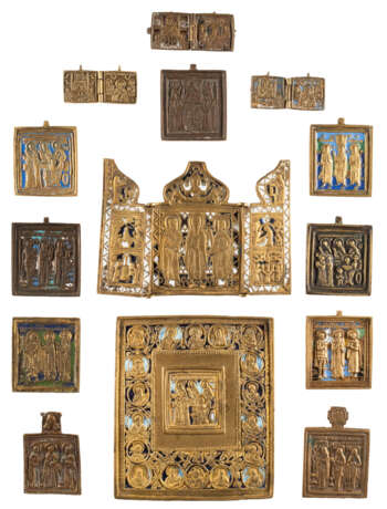THREE DIPTYCHS, A TRIPTYCH AND TEN BRASS ICONS SHOWING SELECTED SAINTS - photo 1