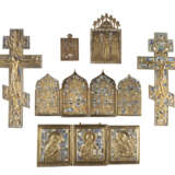 A TRIPTYCH, A QUADRIPTYCH, TWO CRUCIFIXES AND TWO BRASS ICONS SHOWING THE DEISIS AND SELECTED SAINTS - photo 1