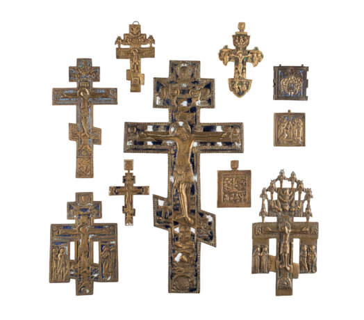 SEVEN CRUCIFIXES AND THREE BRASS ICONS AND FRAGMENTS - photo 1