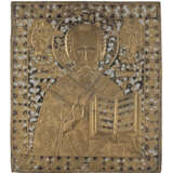 A LARGE AND ENAMEL BRASS ICON SHOWING ST. NICHOLAS OF MYRA - photo 1