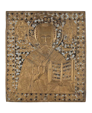 A LARGE AND ENAMEL BRASS ICON SHOWING ST. NICHOLAS OF MYRA - photo 1