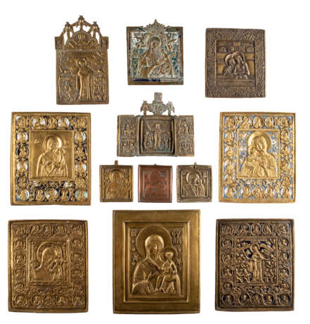 A TRIPTYCH AND ELEVEN BRASS ICONS SHOWING THE IMAGES OF THE MOTHER OF GOD - фото 1