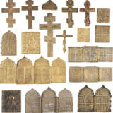 SIX CRUCIFIXES, A QUADRIPTYCH AND ELEVEN BRASS ICONS AND FRAGMENTS SHOWING THE MAIN FEASTS OF THE ORTHODOX CHURCH AND SELECTED SAINTS - photo 1