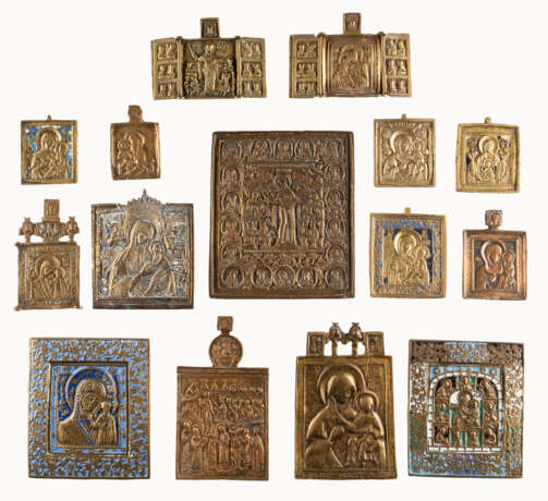 TWO TRIPTYCHS AND THIRTEEN BRASS ICONS SHOWING THE IMAGES OF THE MOTHER OF GOD - фото 1