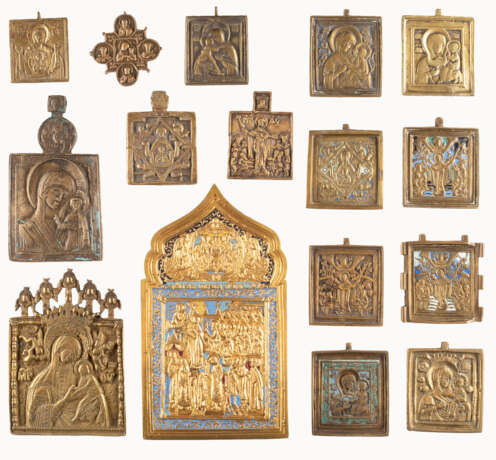 A COLLECTION OF SIXTEEN BRASS ICONS SHOWING THE IMAGES OF THE MOTHER OF GOD - фото 1