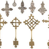 FOUR COPTIC BRASS PROCESSIONAL CROSSES AND FIVE BREAST CROSSES - фото 1