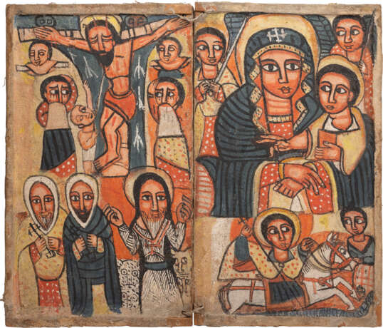 A LARGE COPTIC DIPTYCH SHOWING THE MOTHER OF GOD, THE CURCUÌFIXION OF CHRIST AND SELECTED SAINTS - photo 1