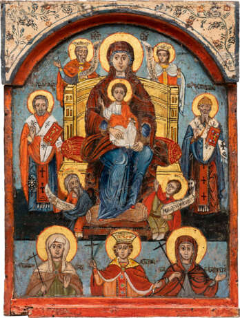 THE CENTRAL PANEL OF A TRIPTYCH SHOWING THE ENTHRONED MOTHER OF GOD AND SELECTED SAINTS - photo 1