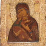AN ICON SHOWING THE VLADIMIRSKAYA MOTHER OF GOD WITH STUCCO RIZA - photo 1