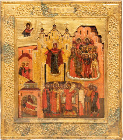 A FINE ICON SHOWING THE PROTECTING VEIL OF THE MOTHER OF GOD WITH BASMA - Foto 1