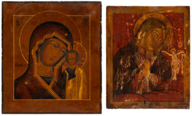 TWO ICONS SHOWING IMAGES OF THE MOTHER OF GOD OF KAZAN AND OF AKHTUIRKA