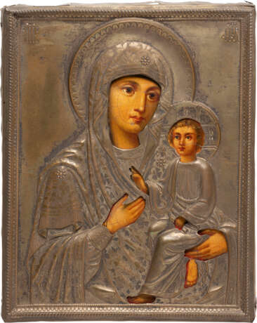 A SMALL ICON SHOWING THE MOTHER OF GOD OF TIKHVIN WITH OKLAD - photo 1