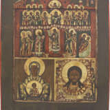 A TRI-PARTITE ICON SHOWING THE POKROV, THE MOTHER OF GOD OF THE SIGN AND THE MANDYLION - photo 1