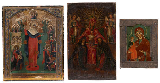 THREE MINIATURE ICONS SHOWING IMAGES OF THE MOTHER OF GOD - photo 1