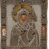 A SMALL ICON SHOWING THE SMOLENSKAYA MOTHER OF GOD WITH AN EMBROIDERED OKLAD - фото 1