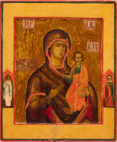 A SMALL ICON SHOWING THE SMOLENSKAYA MOTHER OF GOD WITH AN EMBROIDERED OKLAD - фото 2