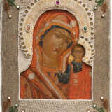 AN ICON SHOWING THE KAZANSKAYA MOTHER OF GOD WITH EMBROIDERED RIZA - photo 1