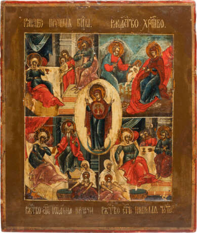 A RARE ICON SHOWING THE MOTHER OF GOD BLACHERNITISSA AND FOUR NATIVITIES - фото 1