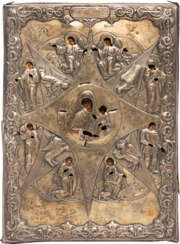 AN ICON SHOWING THE MOTHER OF GOD 'THE UNBURNT THORNBUSH' WITH A SILVER OKLAD
