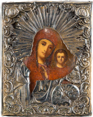 A SMALL ICON SHOWING THE KAZANSKAYA MOTHER OF GOD WITH A SILVER-GILT OKLAD - photo 1