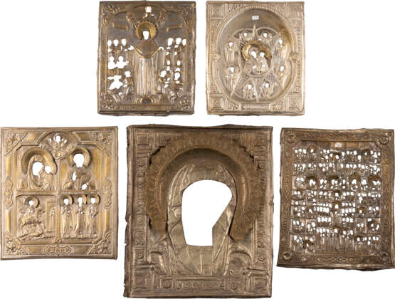 FIVE OKLADS SHOWING IMAGES OF THE MOTHER OF GOD, A QUADRI-PARTITE ICON AND AN ICONOSTASIS - фото 1