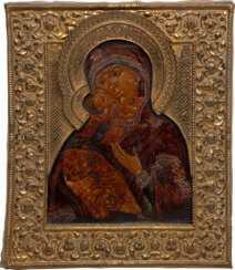 AN ICON SHOWING THE VLADIMIRSKAYA MOTHER OF GOD WITH RIZA