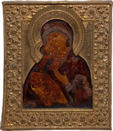 AN ICON SHOWING THE VLADIMIRSKAYA MOTHER OF GOD WITH RIZA - фото 1
