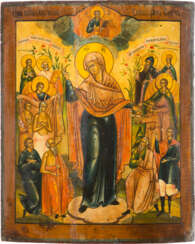 A LARGE ICON SHOWING THE MOTHER OF GOD 'JOY TO ALL WHO GRIEVE'