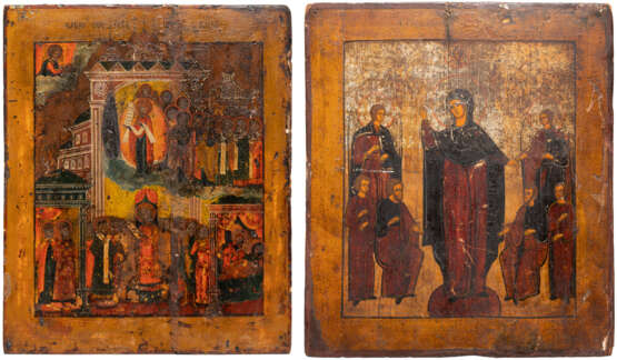 TWO ICONS SHOWING THE POKROV AND THE MOTHER OF GOD 'JOY TO ALL WHO GRIEVE' - photo 1
