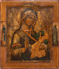 AN ICON SHOWING THE SEDMIEZERNAYA MOTHER OF GOD AND A BRASS CRUCIFIX