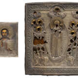 TWO ICONS WITH OKLAD: A LARGE ICON SHOWING THE MOTHER OF GOD 'JOY TO ALL WHO GRIEVE' AND CHRIST PANTOKRATOR - Foto 1