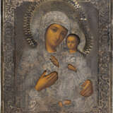 A SMALL ICON SHOWING THE IVERSKAYA MOTHER OF GOD WITH A SILVER-GILT OKLAD - фото 1