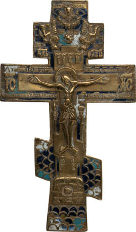 A PAIR OF WEDDING ICONS WITH OKLAD WITHIN KYOT AND A BRASS AND ENAMEL CRUCIFIX - photo 4