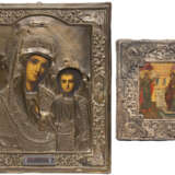A SMALL ICON SHOWING THE ANNUNCIATION OF THE MOTHER OF GOD WITH A SILVER BASMA AND AN ICON SHOWING THE KAZANSKAYA MOTHER OF GOD - фото 1