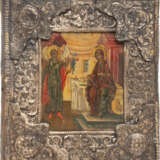 A SMALL ICON SHOWING THE ANNUNCIATION OF THE MOTHER OF GOD WITH A SILVER BASMA AND AN ICON SHOWING THE KAZANSKAYA MOTHER OF GOD - фото 3
