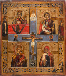 A QUADRI-PARTITE ICON SHOWING IMAGES OF THE MOTHER OF GOD