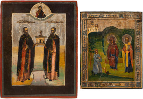 TWO SMALL ICONS SHOWING THE BESSADNAYA MOTHER OF GOD AND STS. ZOSIMA AND SAVATIY - Foto 1