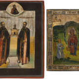 TWO SMALL ICONS SHOWING THE BESSADNAYA MOTHER OF GOD AND STS. ZOSIMA AND SAVATIY - photo 1