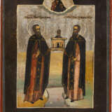 TWO SMALL ICONS SHOWING THE BESSADNAYA MOTHER OF GOD AND STS. ZOSIMA AND SAVATIY - photo 2