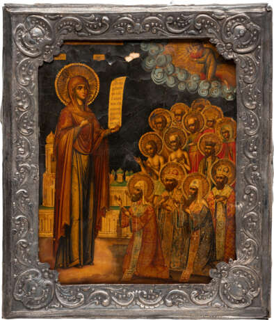 A FINELY PAINTED ICON SHOWING THE BOGOLUBSKAYA MOTHER OF GOD WITH BASMA - photo 1