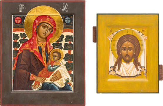TWO SMALL ICONS SHOWING THE MANDYLION AND THE BREAST-FEEDING MOTHER OF GOD - фото 1
