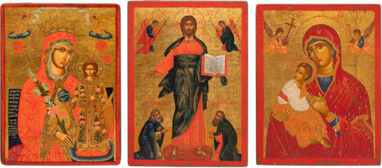 THREE ICONS SHOWING CHRIST AND THE MOTHER OF GOD - фото 1