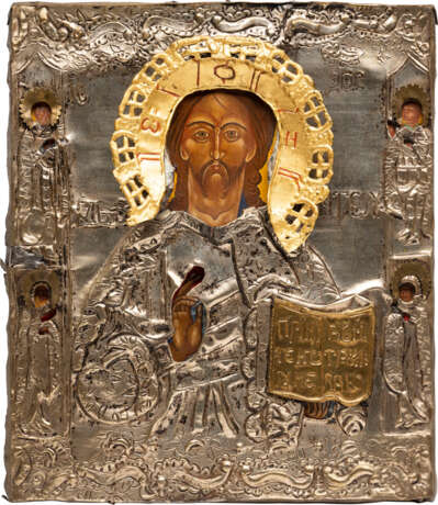 AN ICON SHOWING CHRIST PANTOKRATOR WITH OKLAD - Foto 1